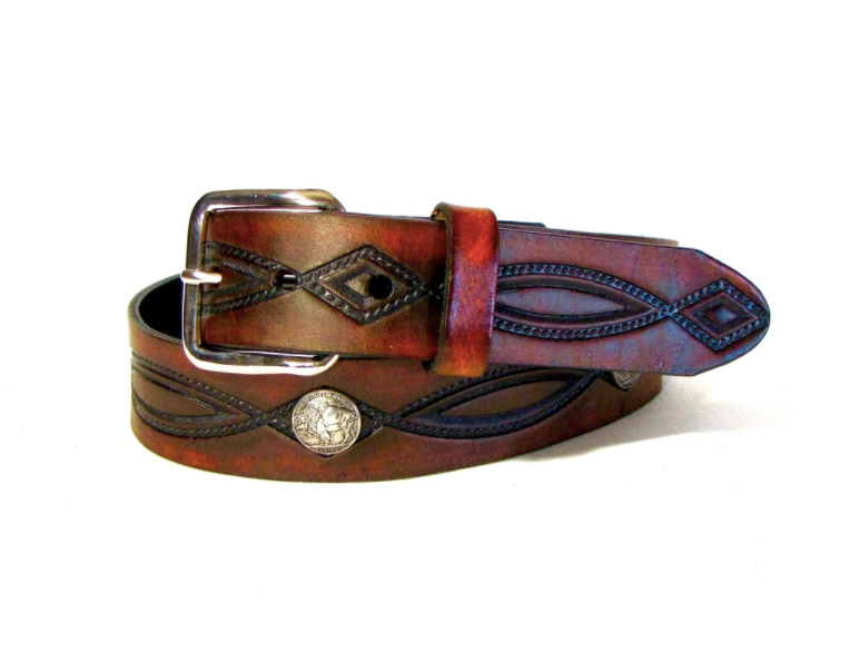 Buffalo Nickel Concho Leather Belt Brown