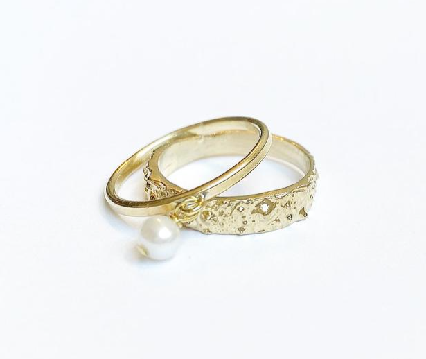 Sea Urchin Pearl Stacking Ring Set