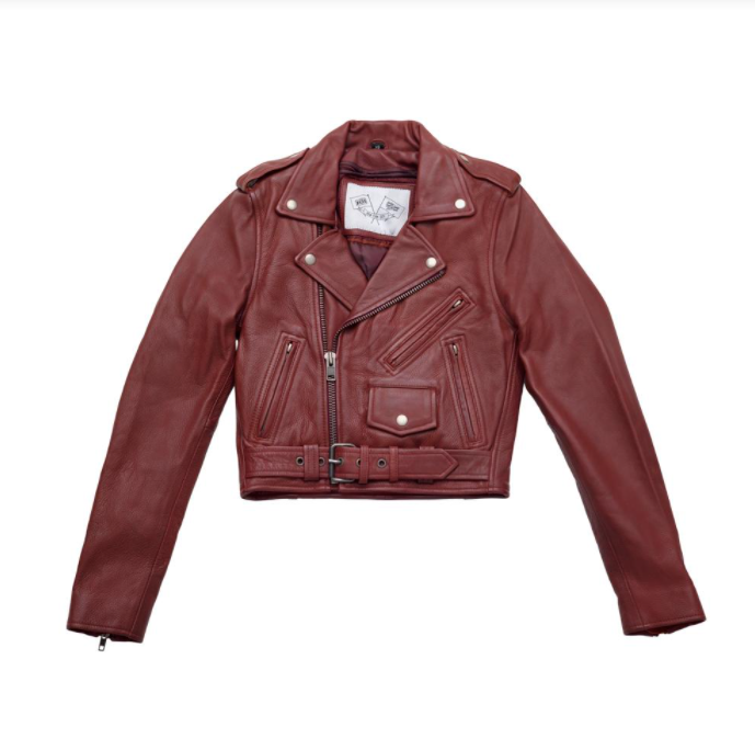 Katy Cropped Leather Motorcycle Jacket Oxblood