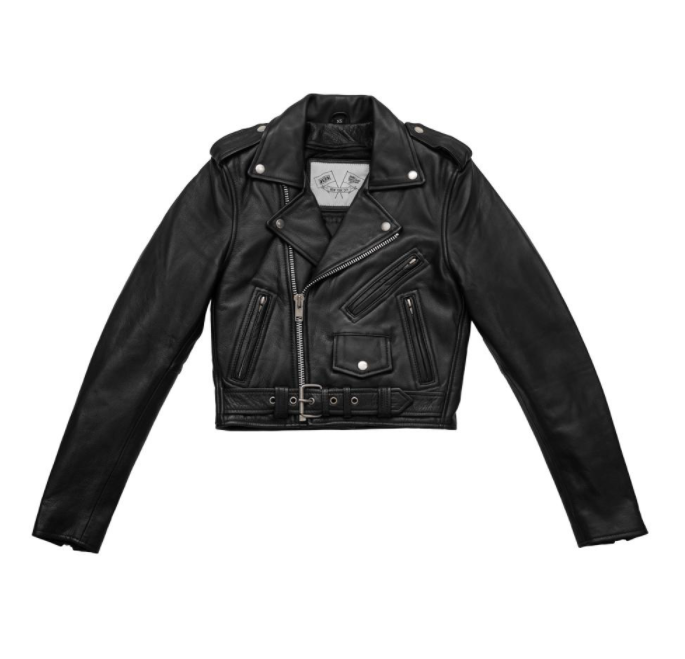 Imogen Cropped Leather Motorcycle Jacket Black