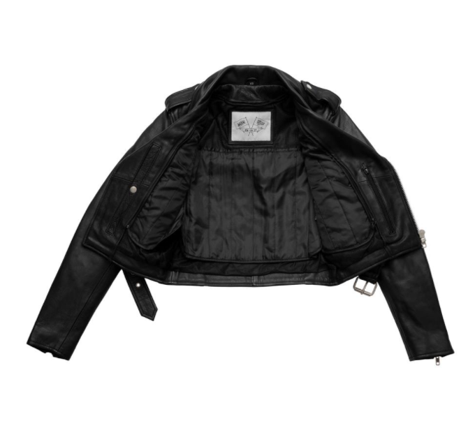 Katy Imogen Cropped Leather Motorcycle Jacket Black