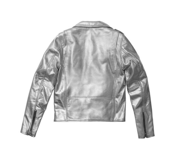 Cherie Silver Metallic Motorcycle Jacket