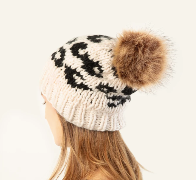 Leopard Yarn Pompom Hat