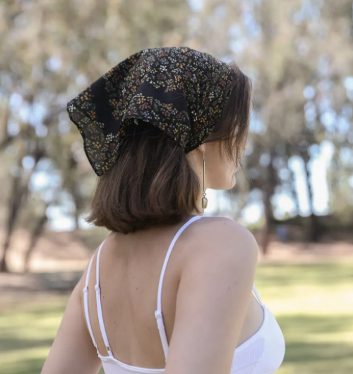 Floral Foliage Bandana Black