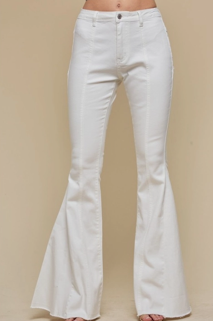 Star Patch Bell Bottom Pants White