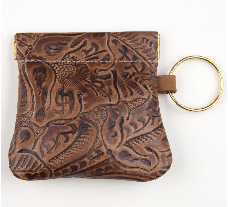 Squeeze Coin Purse Brown Tooled