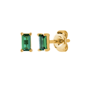 Baguette Stud Earrings Emerald Gold