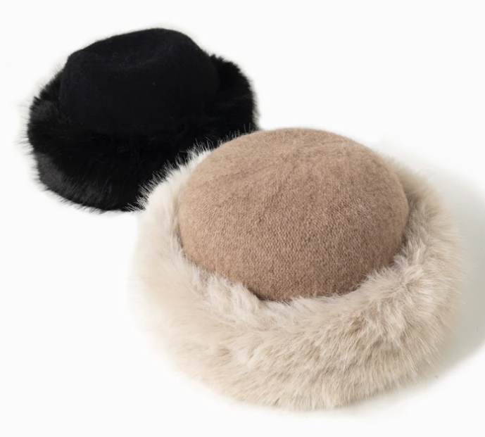 Faux Fur Crown Hat Black