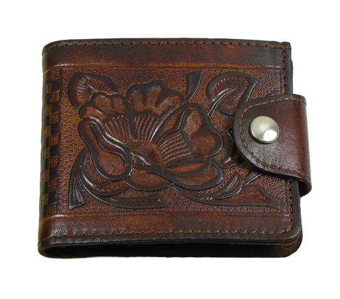 Floral Tooled Snap Wallet Brown