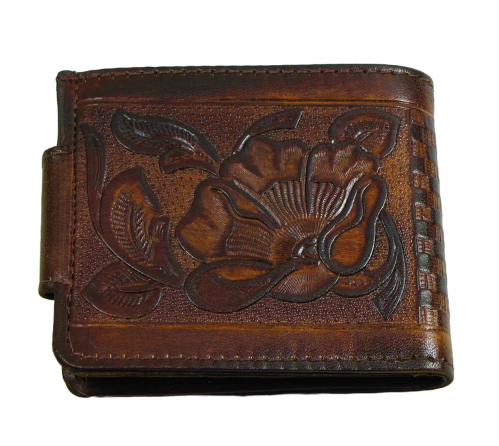 Floral Tooled Snap Wallet Brown