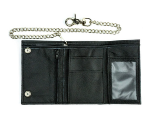 XL Soft Tri Fold Wallet With Chain Black