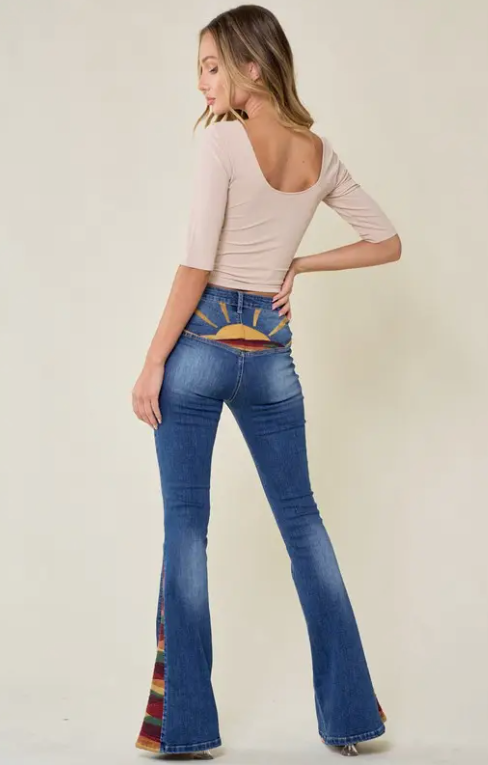 Embroidered Sun Bell Bottom Jeans Tarnish