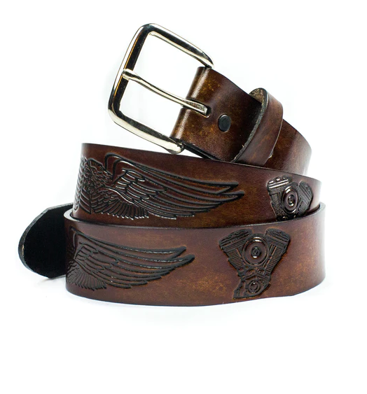 WIngs & Engine Tooled Belt Brown