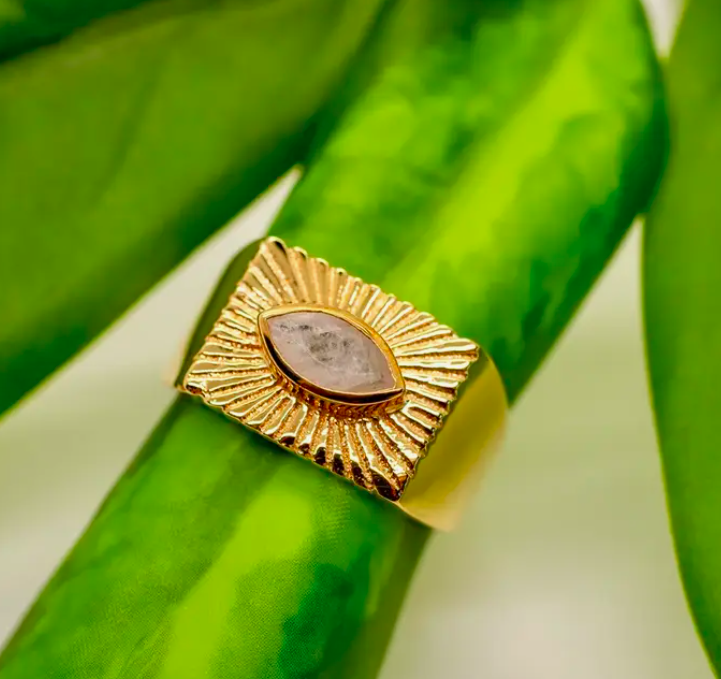 Deco Moonstone Sunray Ring