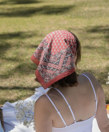 Vintage Floral Vine Bandana Red