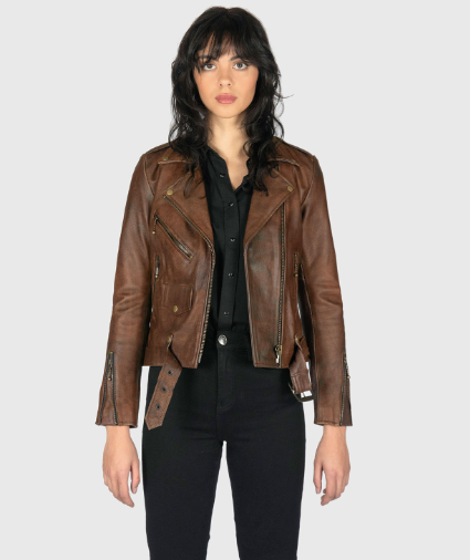 Commando Women's Leather Jacket Washed Brown