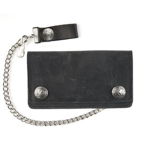 Leather Biker Wallet With Chain and Buffalo Snaps Black