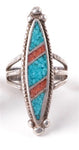 Vintage Sterling Silver Turquoise and Coral Chip Ring Size 4