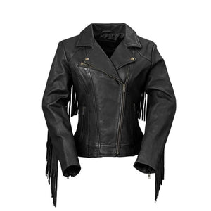 Daisy Fringe Leather Jacket Black