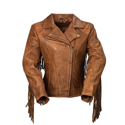 Daisy Fringe Leather Jacket Tan