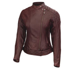 Riot CE Women's Motorcycle Leather Jacket Oxblood