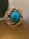 Vintage Sterling Leaf Turquoise Ring Size 9.5