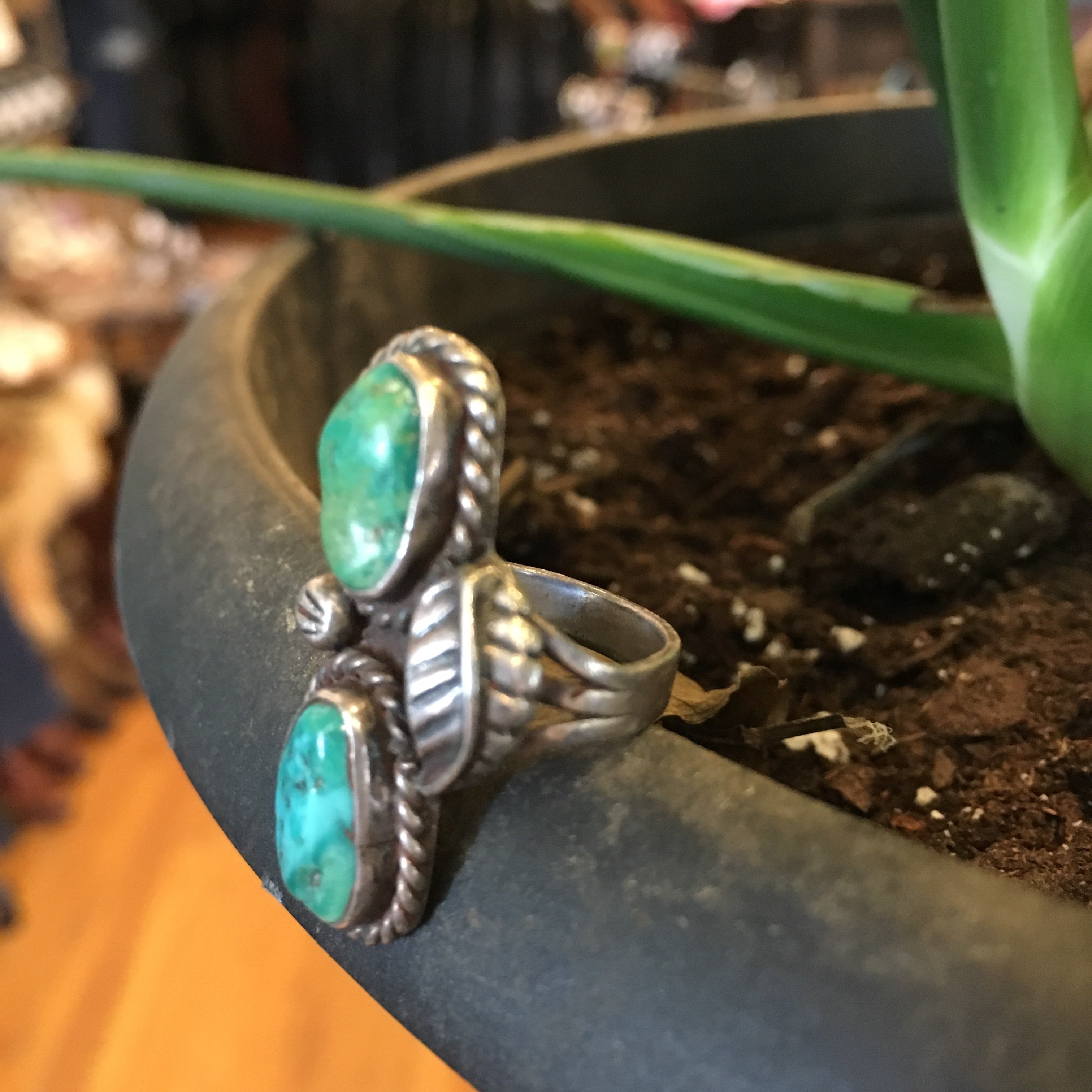 Vintage Doubke Turquoise Ring Size 5