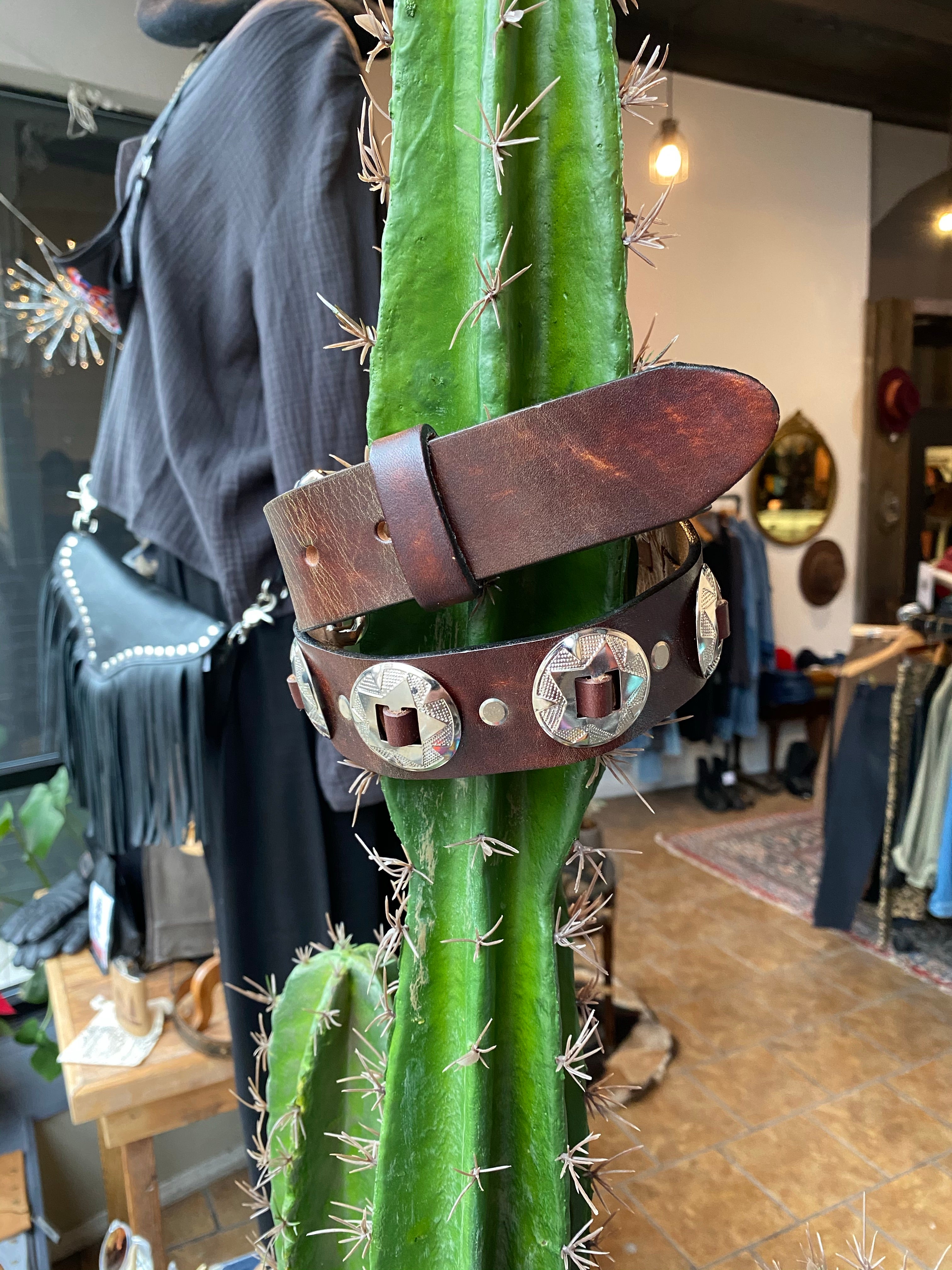 Leather Concho Belt Brown