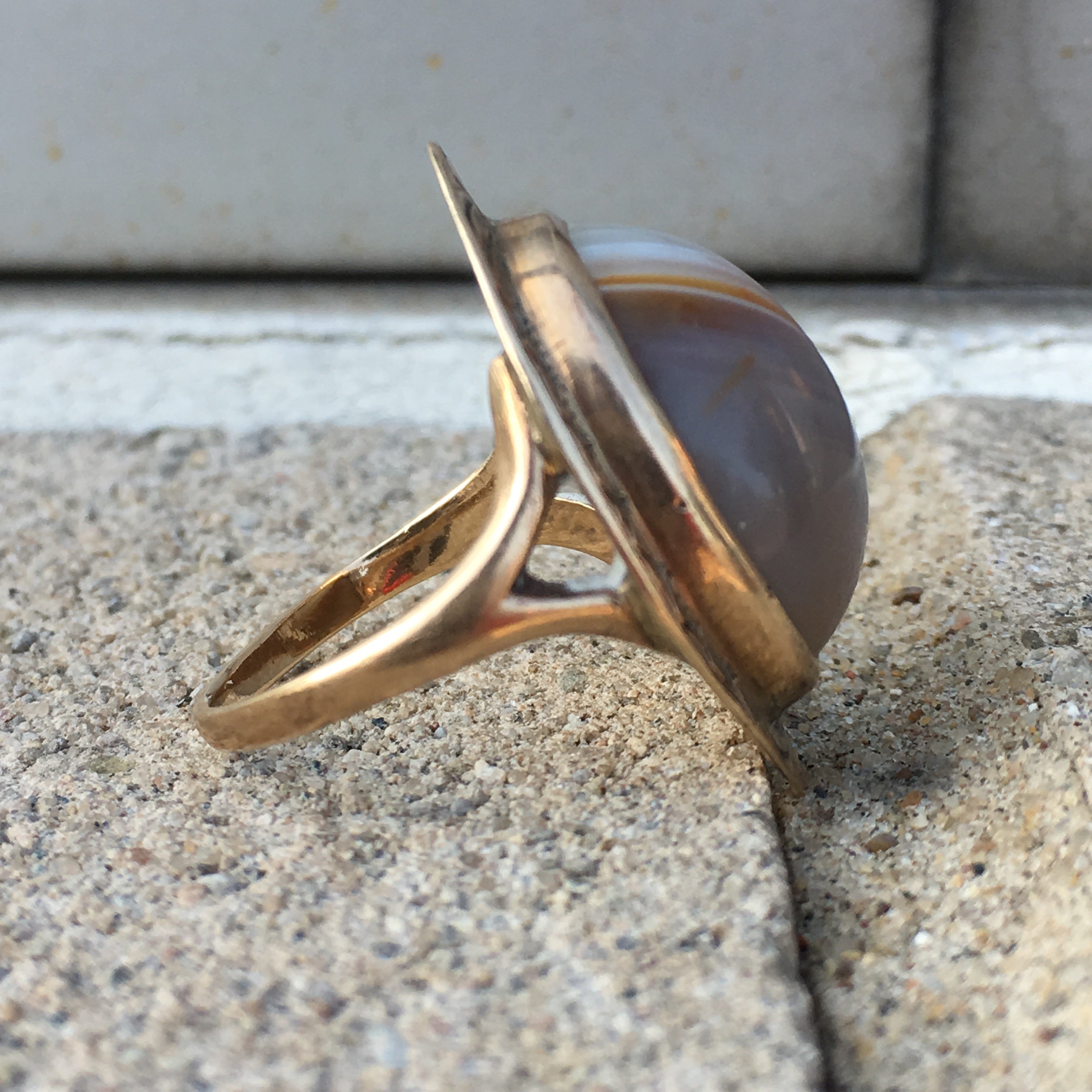 Vintage 10k Gold Agate Ring Size 4.25
