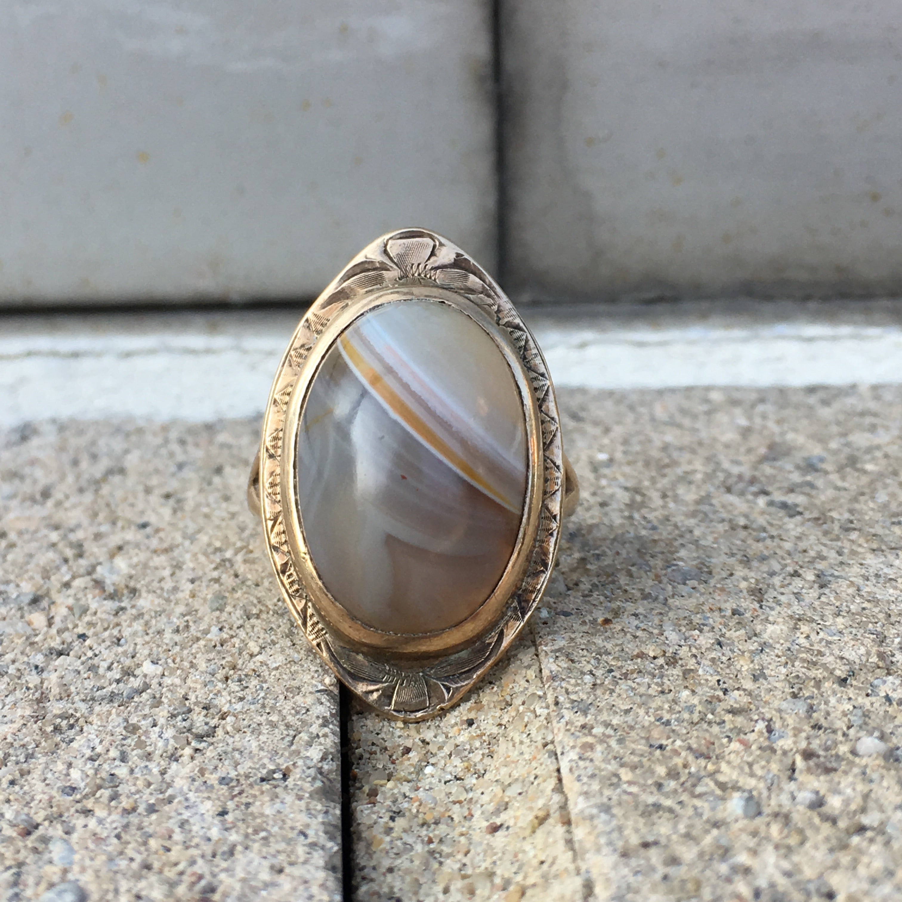 Vintage 10k Gold Agate Ring Size 4.25