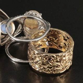 Vintage Sterling Tourmalinated Quartz Removable Insert Ring Size 10