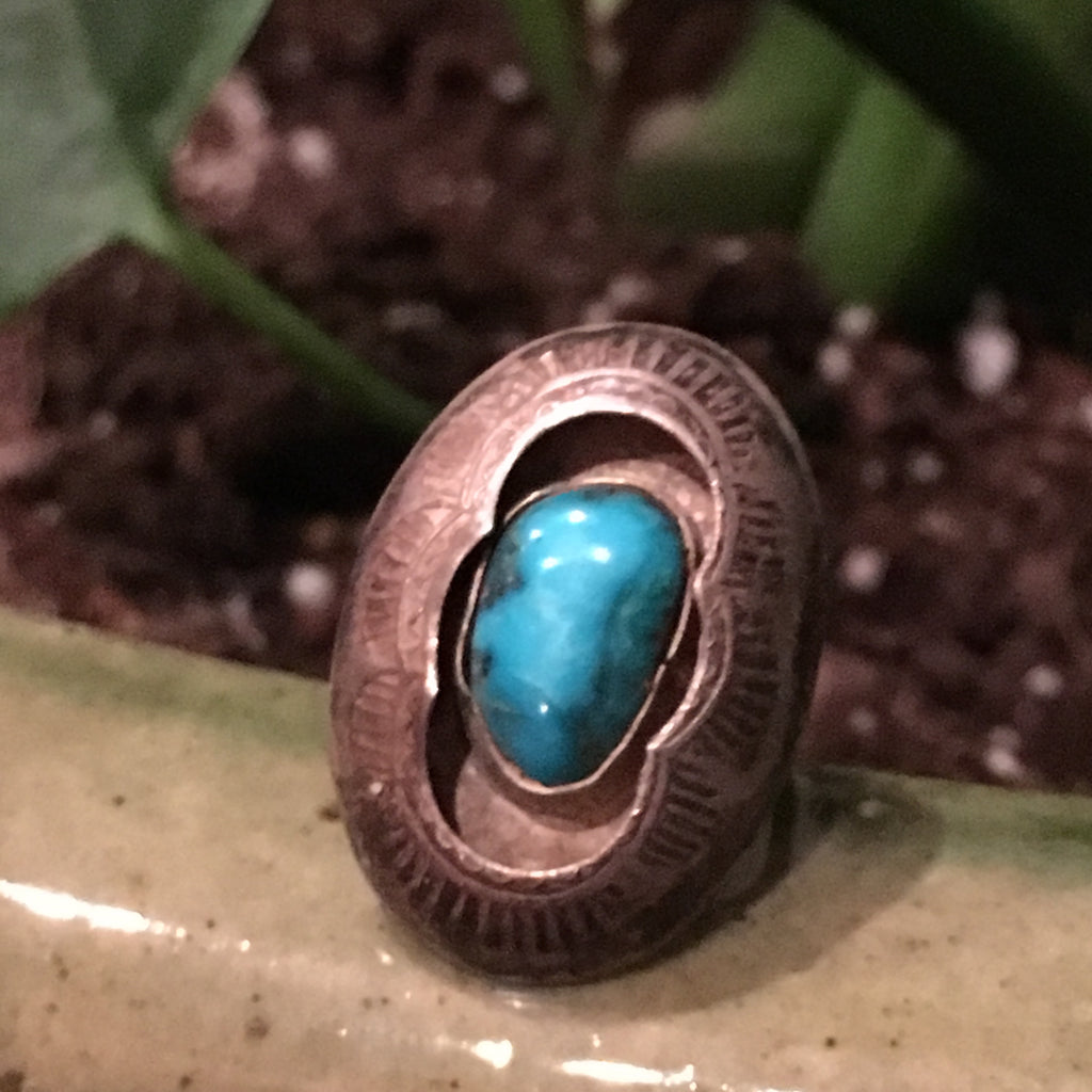 Vintage Sterling Turquoise Pod Ring Size 5