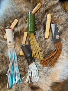 Fringe Leather Lighter Covers with Palo Santo