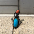 Vintage Coral and Turquoise Ring Size 6.75