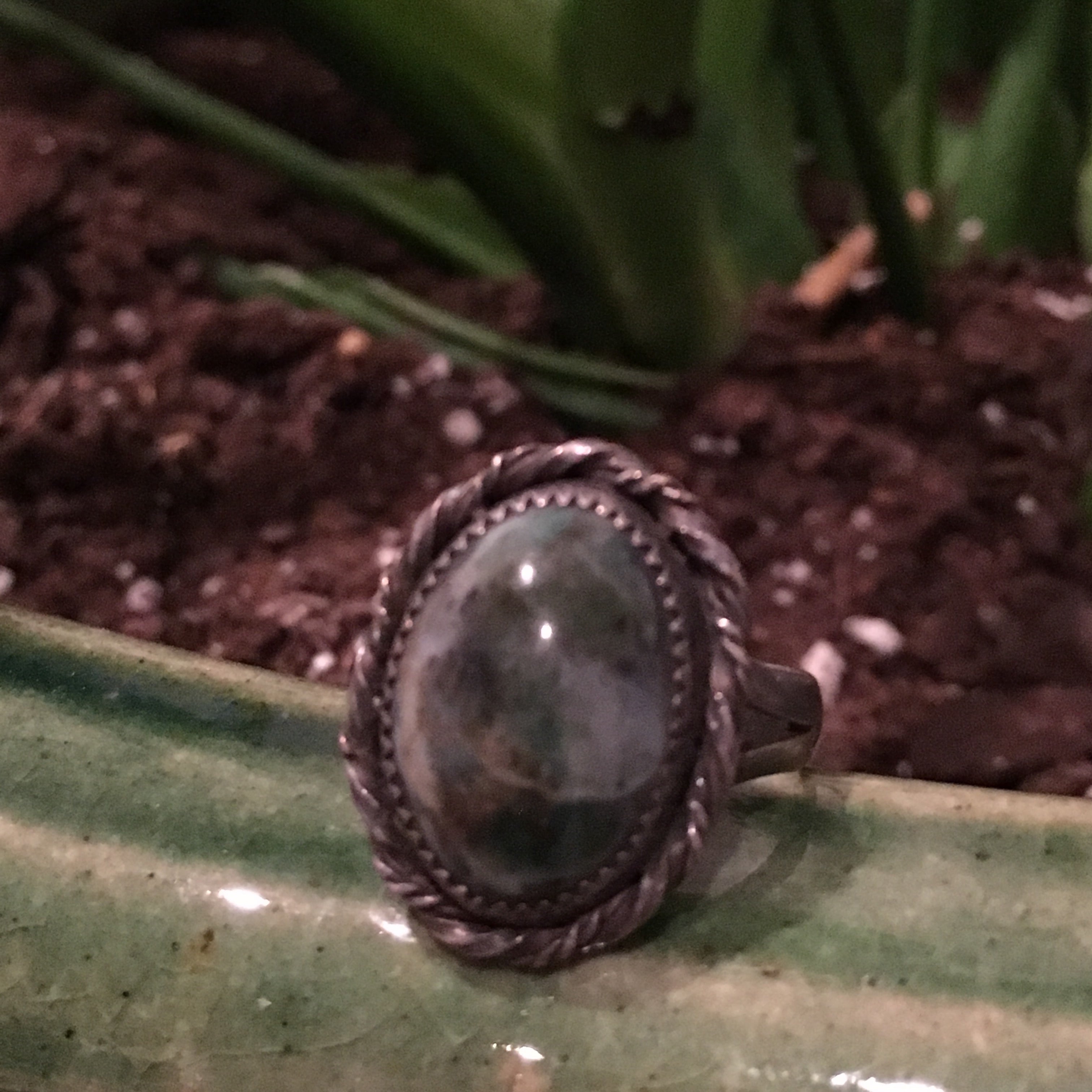 Vintage Sterling Green Jasper Ring Size 6