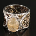Vintage Sterling Tourmalinated Quartz Removable Insert Ring Size 10