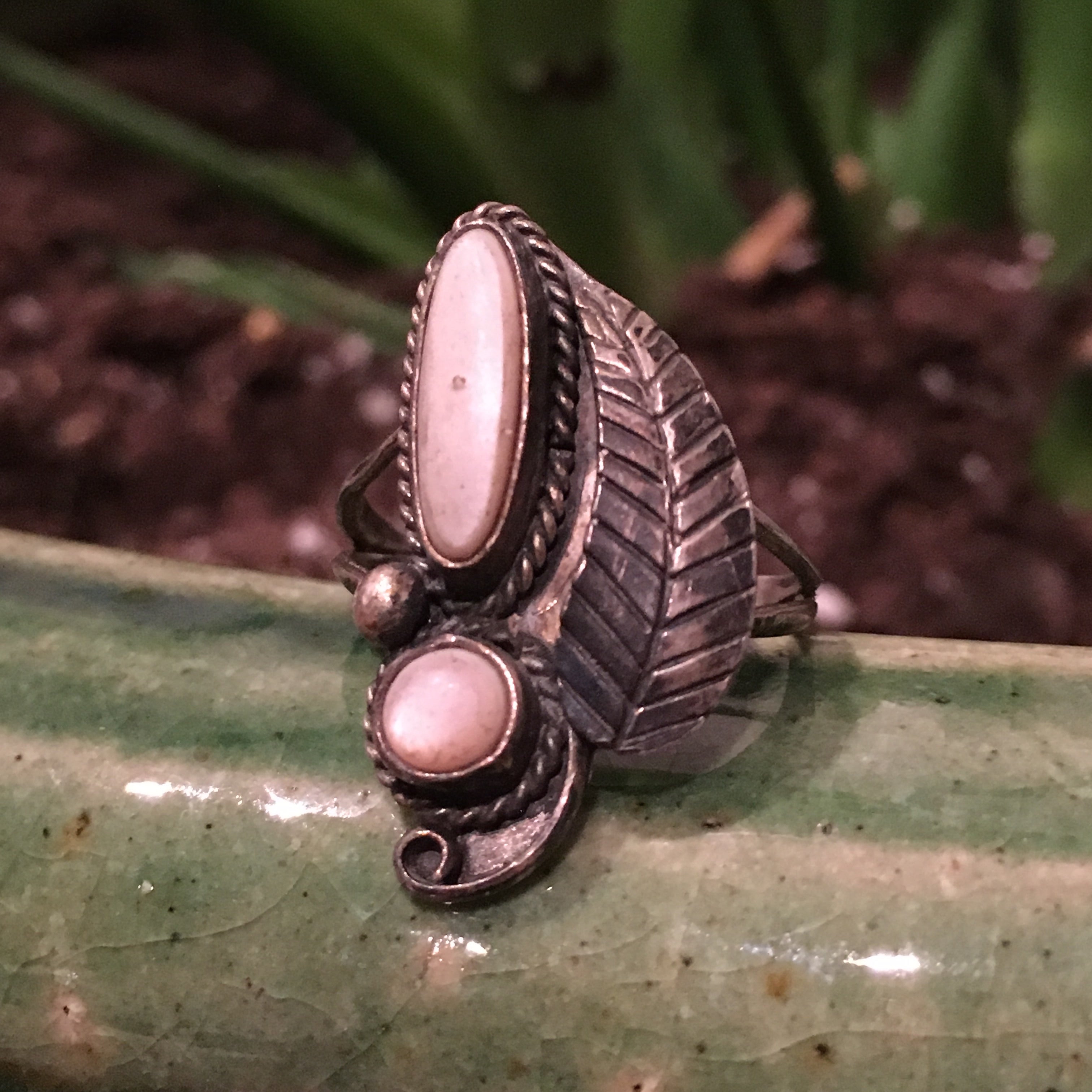 Vintage Sterling Double Mother of Pearl Ring Size 5.5