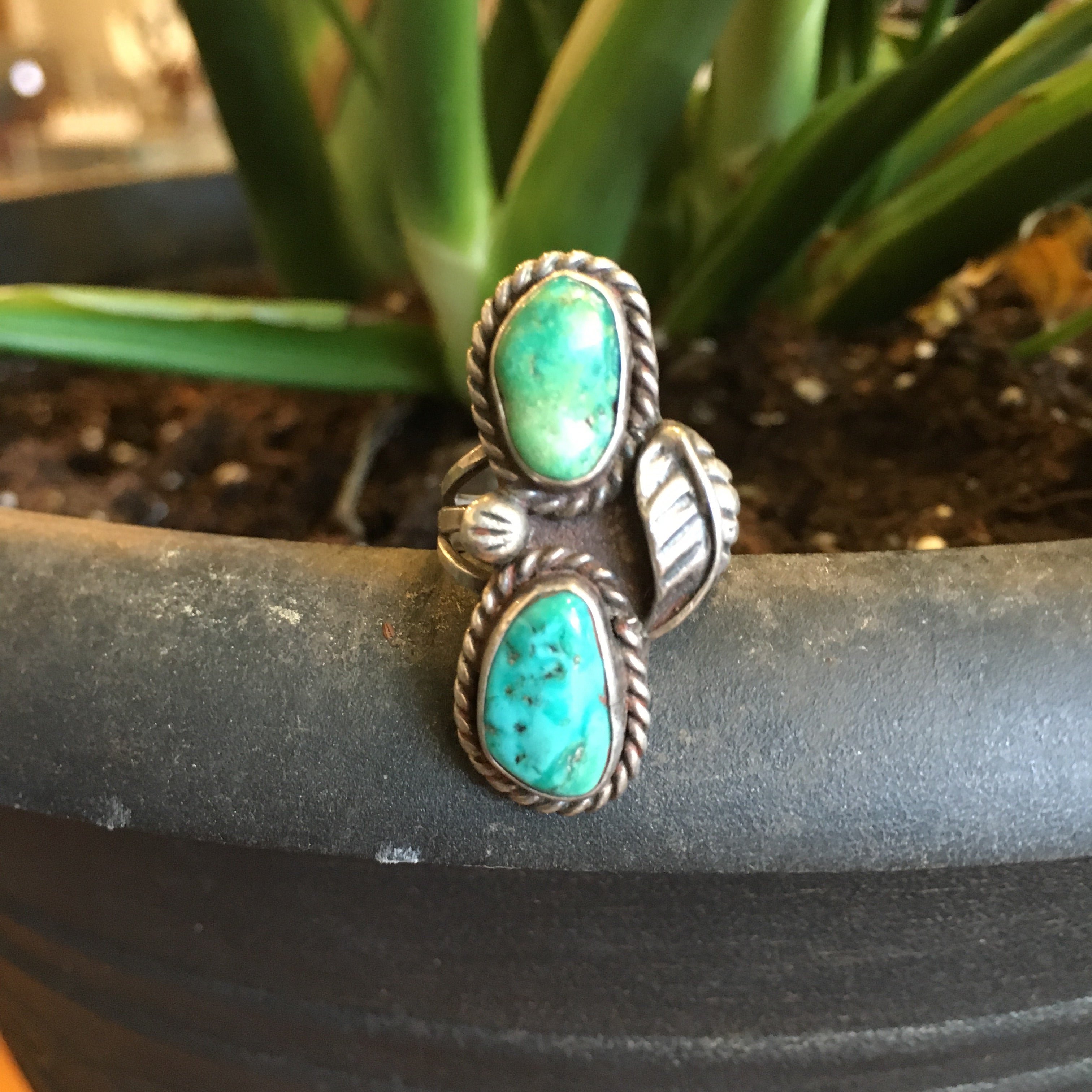 Vintage Double Turquoise Ring Size 5
