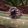 Vintage Sterling Black Agate Size 6