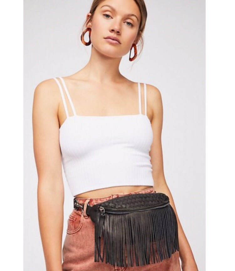 Woven Fringe Fanny Belt Pack Black